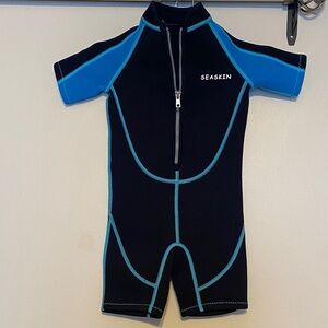 Wetsuit by skin, Kids Swim Rashguard - Black with Blue Trim
